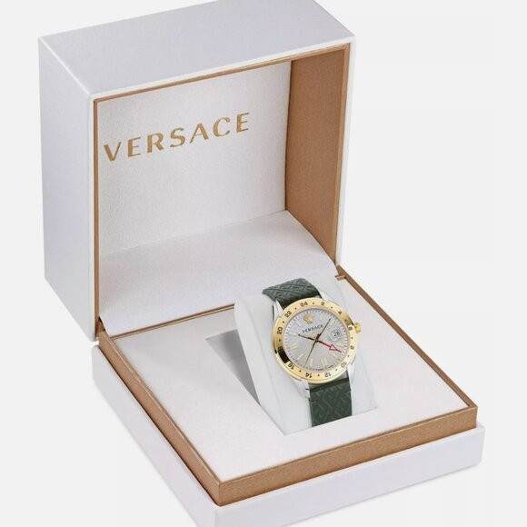 Versace Green Mens Analogue Watch Time Gmt